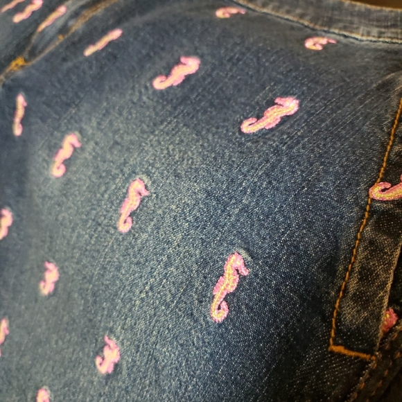 Vintage Lilly Pulitzer Emily Embroidered Denim Mini Skirt Size 14 Seahorses - Picture 7 of 7